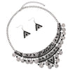 Stunning Bohemian Gypsy Disc Coin Statement Bib Necklace Drop Earrings Jewelry, 14"+3" Extender (Jet Black)