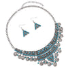 Stunning Bohemian Gypsy Disc Coin Statement Bib Necklace Drop Earrings Jewelry, 14"+ 3" Extender (Turquoise Blue)