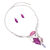 Rosemarie Collections Women's Colorful Resin Leaf And Crystal Design Statement Bib Necklace Earrings Set, 14"+3" Extender