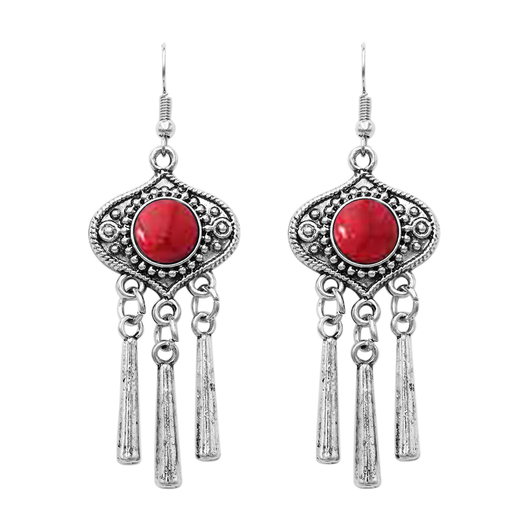 Rosemarie & Jubalee Women's Western Statement Necklace & Earrings Set - Silver Tone, Howlite Stone, Fringe