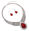 Women's Stunning Natural Howlite Stone Teardrop Western Statement Necklace And Earrings Set