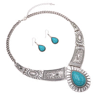 Women's Stunning Natural Howlite Stone Teardrop Western Statement Necklace And Earrings Set