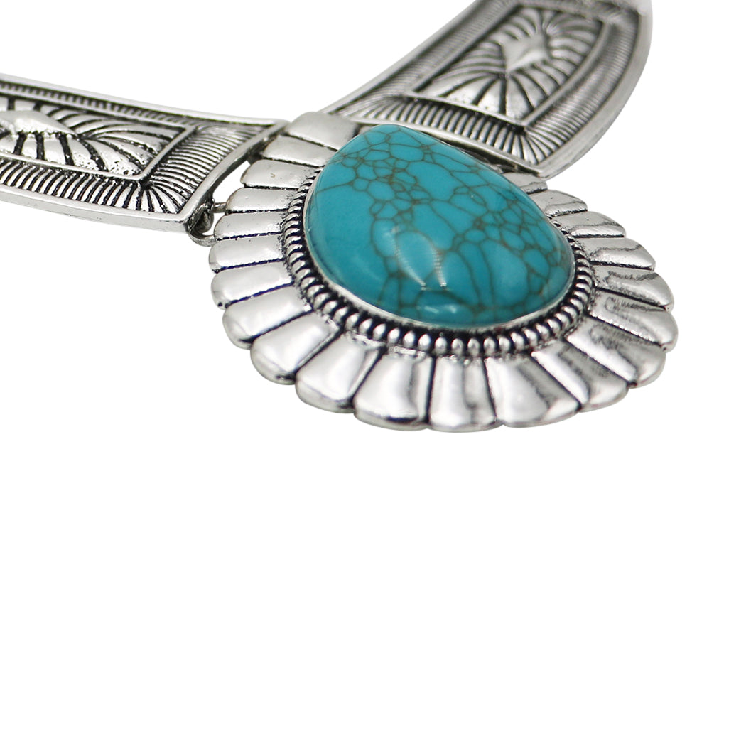 Teardrop Stone Statement Necklace Earrings Set (Turquoise Color)