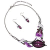 Unbe"leaf"able Statement Enamel Crystal Resin 3D Leaf Necklace Earrings Set, 14"+3" Extender (Purple Leaves Hematite Tone)