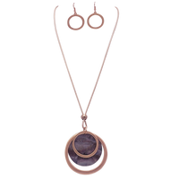 Women's Stunning Natural Abalone Shell Statement Rose Gold Tone Medallion Pendant Necklace Earrings Set, 30"+3" Extender