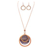 Women's Stunning Natural Abalone Shell Statement Rose Gold Tone Medallion Pendant Necklace Earrings Set, 30"+3" Extender