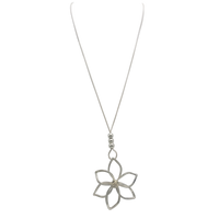 Women's Stunning Matte Silver Tone 3D Metal Flower Pendant On Snake Chain Necklace With Adjustable Slide Bead And Earrings Set, 39"