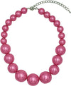 Statement Piece X-Large Holiday Simulated Pearl Strand Bib Necklace Earrings Set, 18"+4" Extender (Pink Silver Tone)