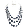 Stunning Multi Strand Ombre Simulated Pearl And Crystal Necklace Earrings Jewelry Set, 18"+3" Extender (Blue White Pearl Silver Tone)