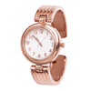Women's Chic and Stylish Round Face Polished Metal with Textured Stripe Cuff Band Bracelet Watch, 6.5" (Rose Gold Tone)