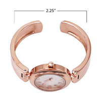 Women's Chic and Stylish Round Face Polished Metal with Textured Stripe Cuff Band Bracelet Watch, 6.5" (Rose Gold Tone)