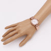Women's Chic and Stylish Round Face Polished Metal with Textured Stripe Cuff Band Bracelet Watch, 6.5" (Rose Gold Tone)