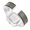 Women's Two Toned Textured Square Face Caviar Style Hinged Cuff Bracelet Watch