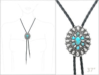 Vintage Feel Western Bolo Tie, Pendant with Silver Tone Accents, Black Braided Faux Leather, 37"