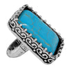 Statement Size Western Chic Rectangular Semi Precious Turquoise Howlite Stone Stretch Cocktail Ring