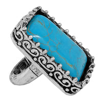 Statement Size Western Chic Rectangular Semi Precious Turquoise Howlite Stone Stretch Cocktail Ring