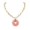 Iridescent Pink Lucite Circle Disc Pendant On Gold Tone Oval Link Collar Necklace 16"+3" Extender