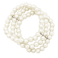 3 Strand 10mm Simulated Pearl Stretch Bracelet, 2.5" (Cream)