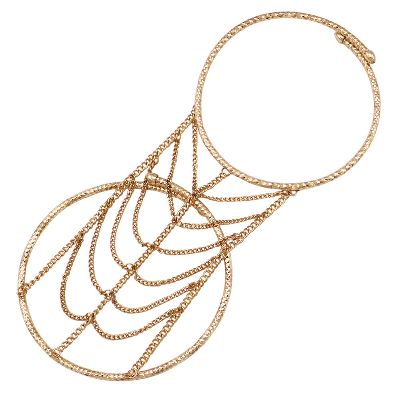 Women's Stunning Gold Tone Upper Arm Band Cuff With Chain On Double Coil Bracelet (Rectangle Pattern)