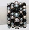 Statement Set of 5 Stacking Pearl Bead Stretch Bracelets, 2.5" (Black Gray Mix)
