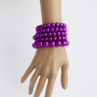 Statement Set of 5 Stacking Pearl Bead Stretch Bracelets, 2.5" (Metallic Fuchsia Purple)