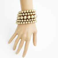Statement Set of 5 Stacking Pearl Bead Stretch Bracelets, 2.5" (Matte Gold Tone)