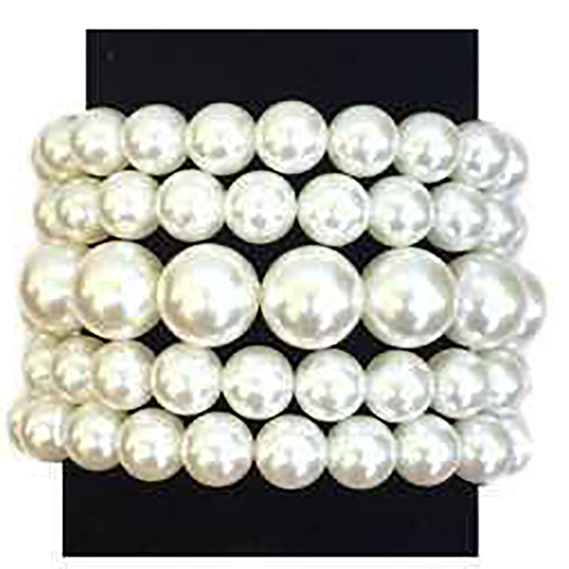 Women's Statement Set Of 5 Stacking Pearl Bead Stretch Bracelets, 2.5" (Cream)