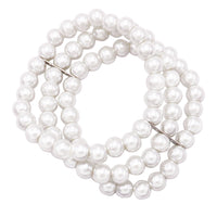 3 Strand 10mm Simulated Pearl Stretch Bracelet, 2.5" (White)
