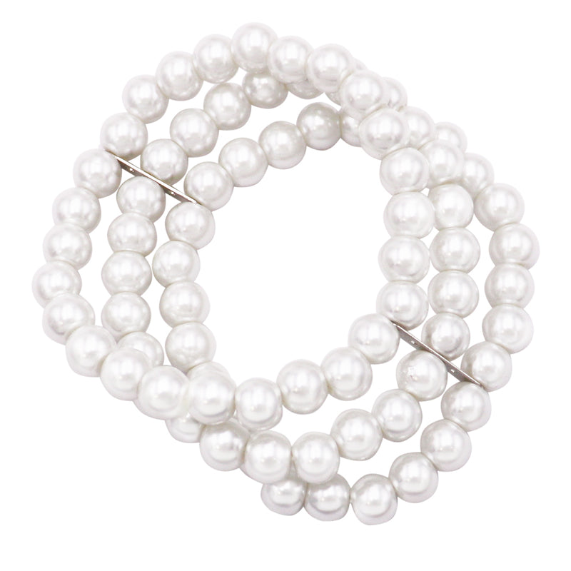3 Strand 10mm Simulated Pearl Stretch Bracelet, 2.5" (White)