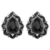 Statement Vintage Style Dramatic Teardrop Crystal Clip On Earrings, 2" (Jet Black Crystal Hematite Tone)