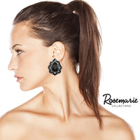 Statement Vintage Style Dramatic Teardrop Crystal Clip On Earrings, 2" (Jet Black Crystal Hematite Tone)