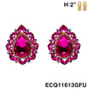 Women's Statement Vintage Style Dramatic Teardrop Crystal Clip On Earrings, 2" (Gold Tone Fuchsia Pink)