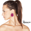 Women's Statement Vintage Style Dramatic Teardrop Crystal Clip On Earrings, 2" (Gold Tone Fuchsia Pink)