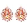 Women's Statement Vintage Style Dramatic Teardrop Crystal Clip On Earrings, 2" (Peach Crystal Rose Gold)