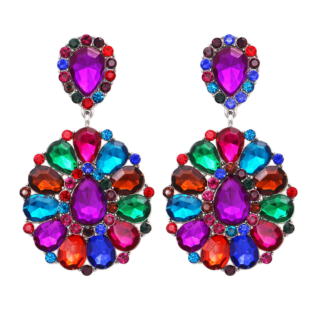 Stunning Crystal Rhinestone Dramatic Long Clip On Style Earrings, 3"