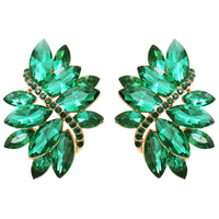 Dazzling Crystal Marquis Leaf Cluster Statement Clip On Earrings, 1.87"