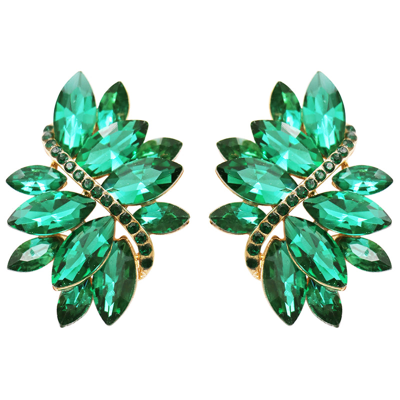 Dazzling Crystal Marquis Leaf Cluster Statement Clip On Earrings, 1.87"