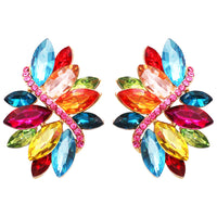 Dazzling Crystal Marquis Leaf Cluster Statement Clip On Earrings, 1.87"