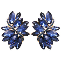 Dazzling Crystal Marquis Leaf Cluster Statement Clip On Earrings, 1.87"
