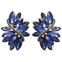 Dazzling Crystal Marquis Leaf Cluster Statement Clip On Earrings, 1.87"