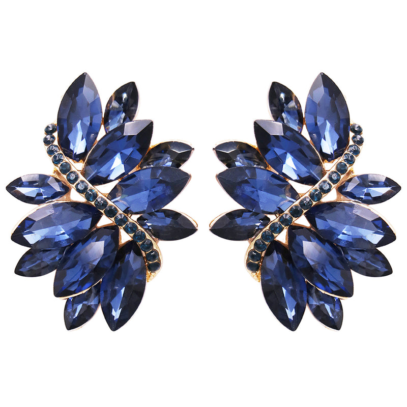 Dazzling Crystal Marquis Leaf Cluster Statement Clip On Earrings, 1.87"