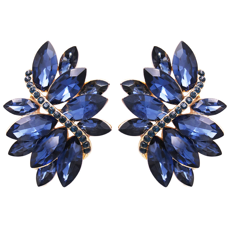 Dazzling Crystal Marquis Leaf Cluster Statement Clip On Earrings, 1.87"