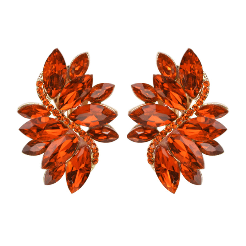 Dazzling Crystal Marquis Leaf Cluster Statement Clip On Earrings, 1.87"