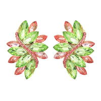 Dazzling Crystal Marquis Leaf Cluster Statement Clip On Earrings, 1.87"