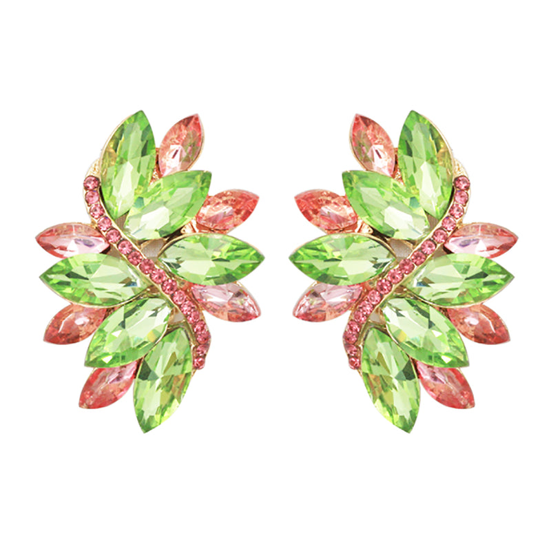 Dazzling Crystal Marquis Leaf Cluster Statement Clip On Earrings, 1.87"