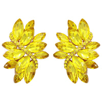 Dazzling Crystal Marquis Leaf Cluster Statement Clip On Earrings, 1.87"