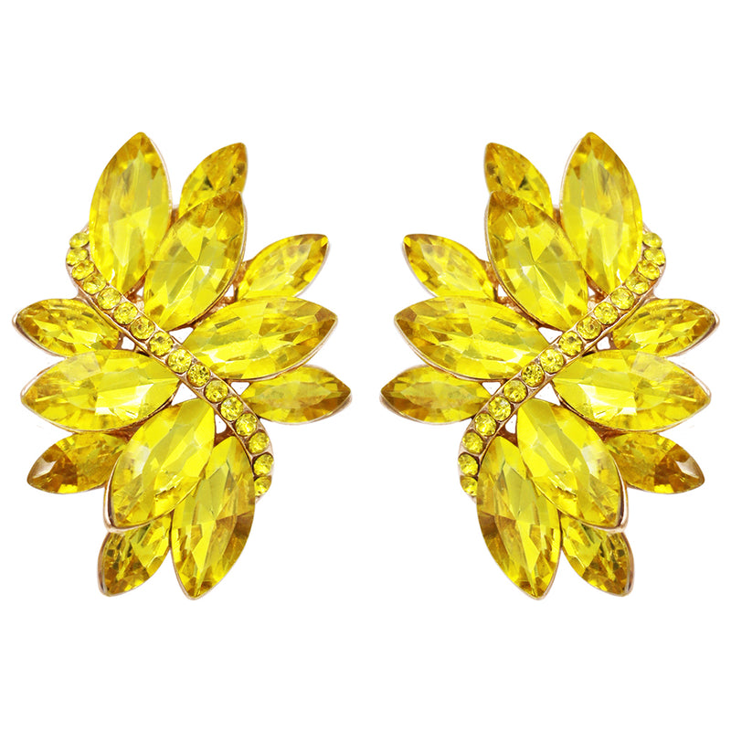 Dazzling Crystal Marquis Leaf Cluster Statement Clip On Earrings, 1.87"