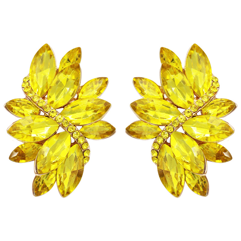 Dazzling Crystal Marquis Leaf Cluster Statement Clip On Earrings, 1.87"