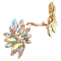 Dazzling Crystal Marquis Leaf Cluster Statement Clip On Earrings, 1.87"