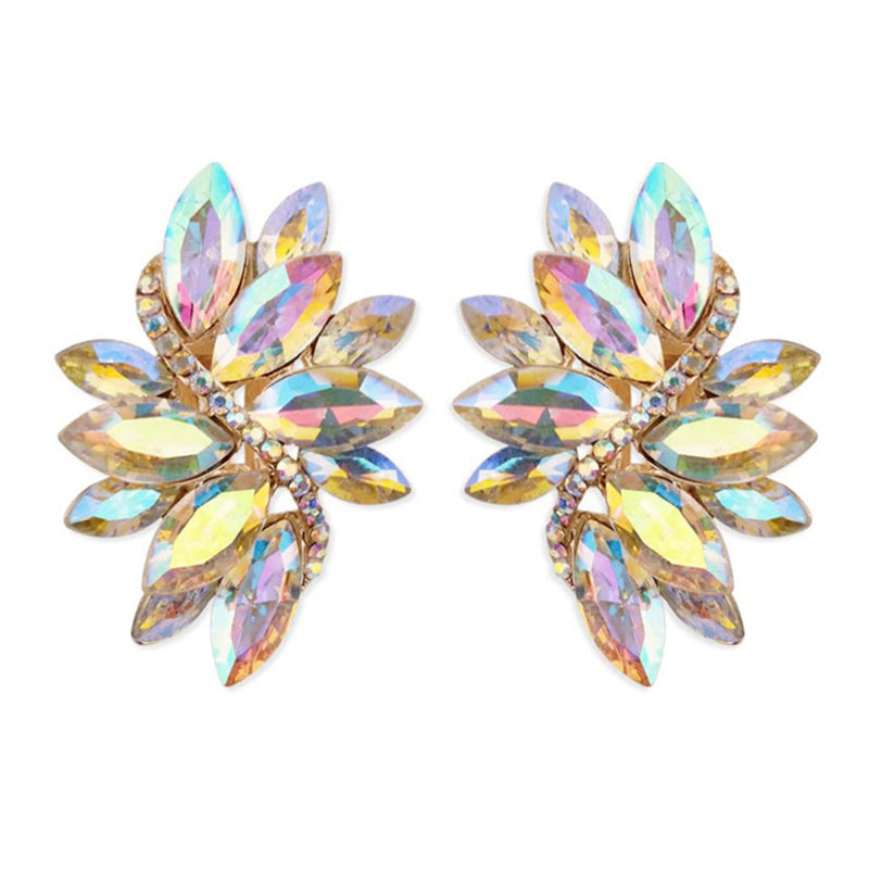 Dazzling Crystal Marquis Leaf Cluster Statement Clip On Earrings, 1.87"